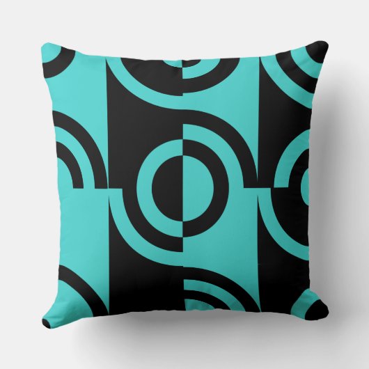 ターコイズと黒の円形フラグメント装飾用クッション クッション (裏面)