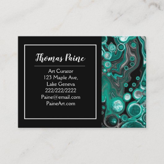 ターコイズと黒の大理石の流体アート 名刺 (正面)
