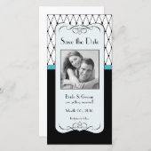 ターコイズと黒の日付の写真カードを保存 セーブザデート (正面/裏面)