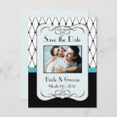 ターコイズと黒の日付写真はがきを保存 案内ポストカード (正面/裏面)