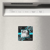 ターコイズと黒の日付写真マグネットを保存 マグネット (インサイチュ (食洗機))