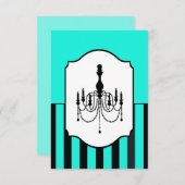 ターコイズと黒シャンデリアストライプのRSVPカード 出欠カード (正面/裏面)