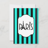 ターコイズと黒ストライプのいRSVPカード 出欠カード (正面)