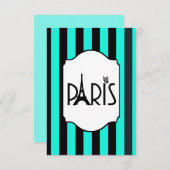 ターコイズと黒ストライプのいRSVPカード 出欠カード (正面/裏面)