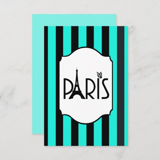 ターコイズと黒ストライプのいRSVPカード 出欠カード (正面/裏面)