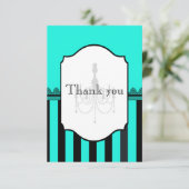 ターコイズと黒ストライプのいRSVPカード 出欠カード (スタンド正面)