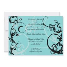 ターコイズと黒スワール結婚式招待状