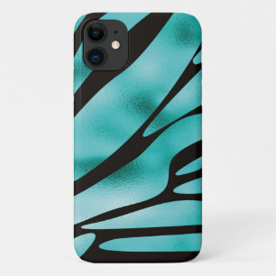 ターコイズと黒ゼブラ動物のストライプ iPhone 11 ケース