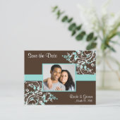 ターコイズとBrown日付写真はがきを保存 案内ポストカード (スタンド正面)