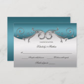 ターコイズにオルネイトシルバーの渦巻き RSVP 招待状 (正面/裏面)