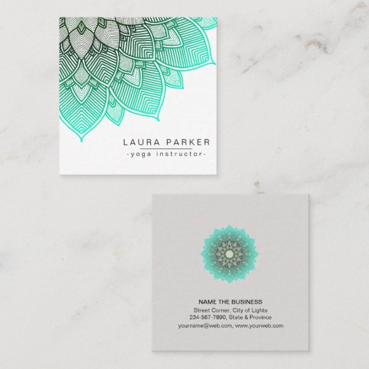 ターコイズのはす曼荼羅のヨガのインストラクター スクエア名刺 (正面/裏面)