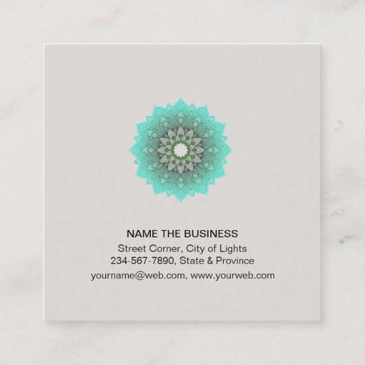 ターコイズのはす曼荼羅のヨガのインストラクター スクエア名刺 (裏面)