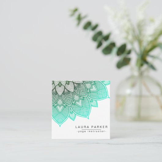 ターコイズのはす曼荼羅のヨガのインストラクター スクエア名刺 (スタンド正面)