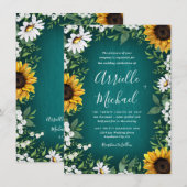ターコイズのひまわりがデザインされたカントリー風のウェディング招待状 招待状 (正面/裏面)