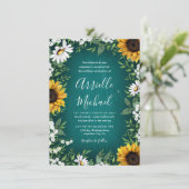 ターコイズのひまわりがデザインされたカントリー風のウェディング招待状 招待状 (スタンド正面)