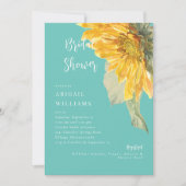 ターコイズのひまわり茎 ブライダルシャワー 招待状 (正面)