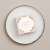 ターコイズのひまわり チェック柄のウェディングシャワー ラウンドシール