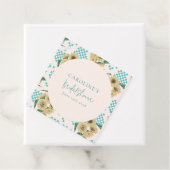 ターコイズのひまわり チェック柄の結婚前お茶会 フェイバータグ (インサイチュ)