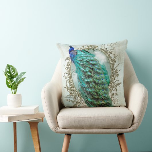 ターコイズのぼろぼろの孔雀 クッション (椅子)