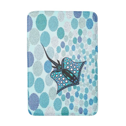 ターコイズのアカエイ105の数々の点 バスマット (正面縦)