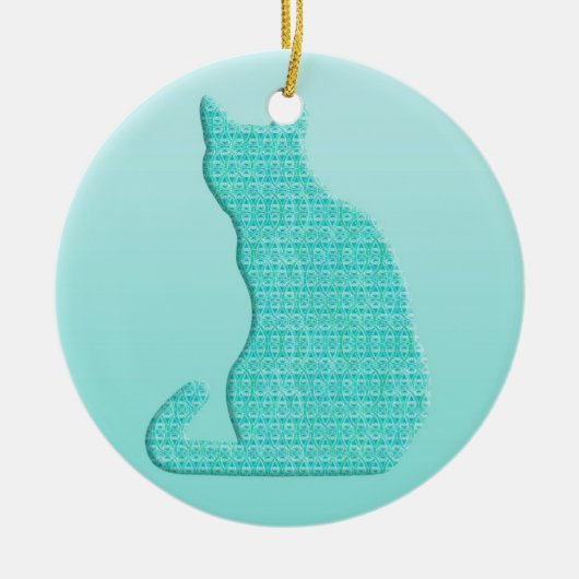 ターコイズのアラベスク猫 セラミックオーナメント (正面)