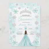ターコイズのウィンターワンダーランドの雪の結晶のキンセアニエラ 招待状 (正面/裏面)