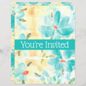 ターコイズのウェディングシャワー招待状 (正面/裏面)