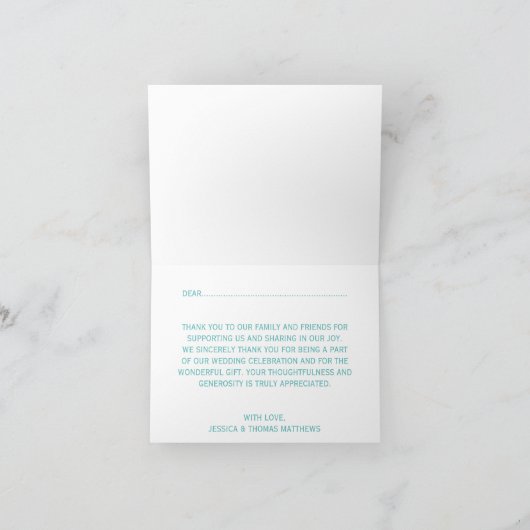 ターコイズのウミウマの麻のビーチウェディングコレクション サンキューカード (内部)