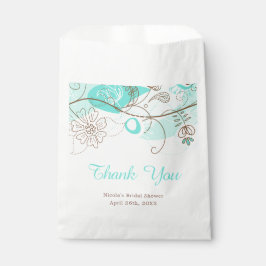 ターコイズのエレガントな花モチーフ ブライダルシャワーの装飾 フェイバーバッグ