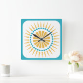 ターコイズのオレンジ日が差すことの柱時計 スクエア壁時計 (ホーム)