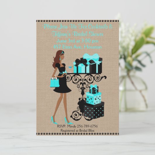 ターコイズのカクテルは穏やかなブライダルシャワーの招待を保ちます 招待状 (スタンド正面)