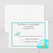 ターコイズのガーベラダイシーのシンプルな結婚式の招待状 出欠カード (正面/裏面)