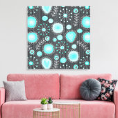 ターコイズのキャンバスに描かれた気まぐれな花 キャンバスプリント (インサイチュ (リビング))