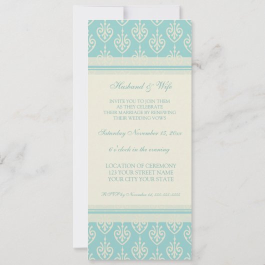 ターコイズのクリーム色の結婚式誓約の更新の招待状 招待状 (裏面)