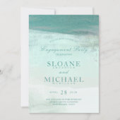 ターコイズのグラデーションな水彩画のビーチの婚約パーティ 招待状 (正面)