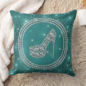 ターコイズのグラマラスなダイヤモンドヒール靴 クッション (ブランケット)