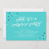 ターコイズのコンフェッティ サプライズパーティ 誕生日 招待状 (正面)