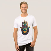 ターコイズのサードアイがついたハムサのゴールド・バイオレット・ティールデザイン トライブレンドＴシャツ (正面全面)