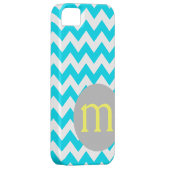 ターコイズのシェブロンのモノグラムのイニシャル Case-Mate iPhoneケース (裏面/右)