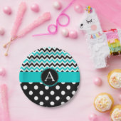 ターコイズのシェブロンの水玉模様 ペーパープレート (パーティー)