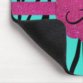 ターコイズのシマウマのストライプなモノグラム マウスパッド (コーナー)