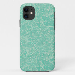 ターコイズのシャクヤクパターン iPhone 11 ケース