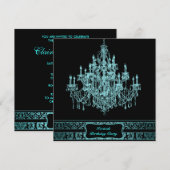 ターコイズのシャンデリア 女性の40歳の誕生日パーティー 招待状 (正面/裏面)