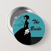 ターコイズのシルエットの花嫁のブライダルパーティボタン 缶バッジ (正面&裏面)