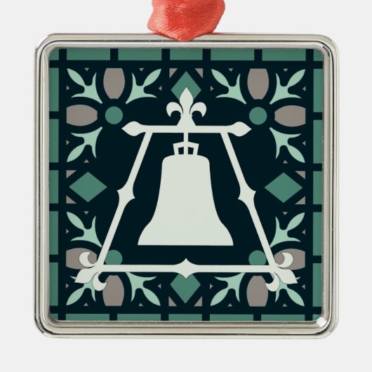 ターコイズのステンドグラスのフルーアのRaincrossのデザイン メタルオーナメント (正面)