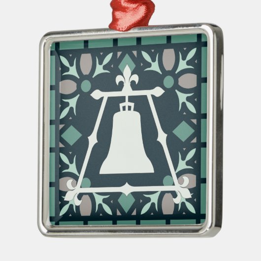 ターコイズのステンドグラスのフルーアのRaincrossのデザイン メタルオーナメント (左)