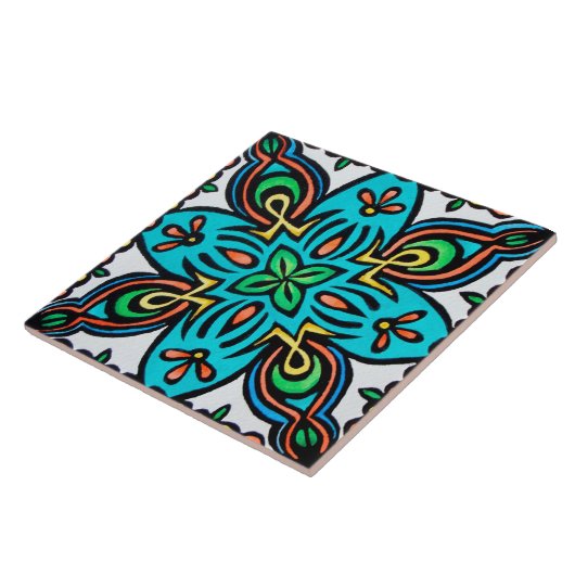 ターコイズのスペイン語は陶磁器の写真のタイルを設計します タイル (側面)