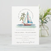 ターコイズのセールボートとパームの海景 - 誕生日記念日 招待状 (スタンド正面)