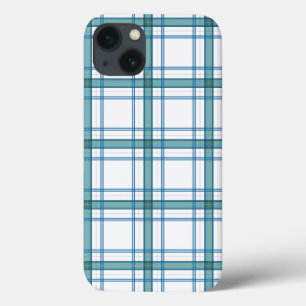 ターコイズのタータン iPhone 13ケース