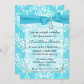 ターコイズのダマスク織のQuinceañeraの招待状 招待状 (正面/裏面)
